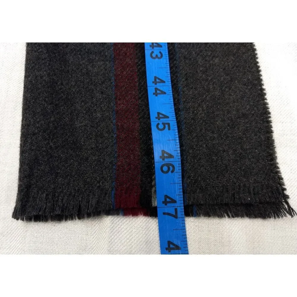 Briggs 100% Virgin Wool Scarf Mens Plaid Dark Grey Cranberry Mini Fringe England